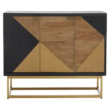 Interiors by Premier Three‑Door Sideboard, High Gloss & Concrete‑Grey 3‑Door Buffet Cabinet, Open‑Shelved Storage Unit Multi