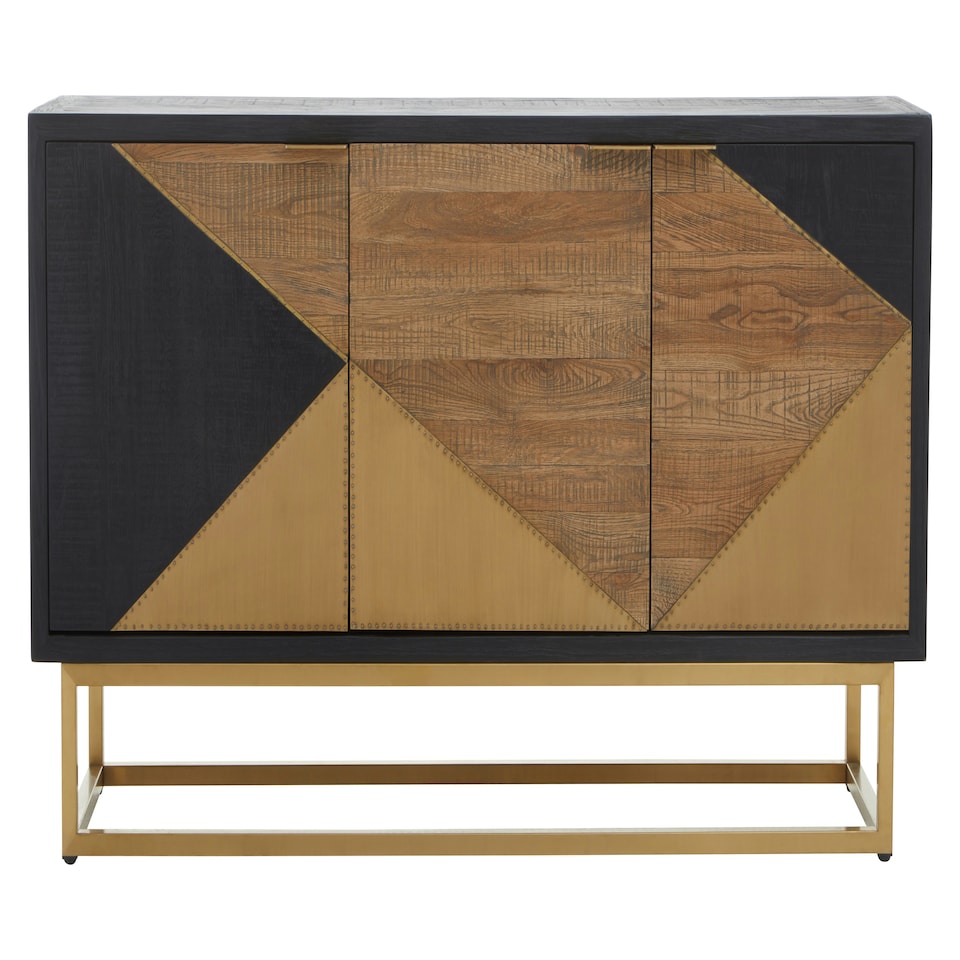 image 1 of Interiors by Premier Three‑Door Sideboard, High Gloss & Concrete‑Grey 3‑Door Buffet Cabinet, Open‑Shelved Storage Unit Multi