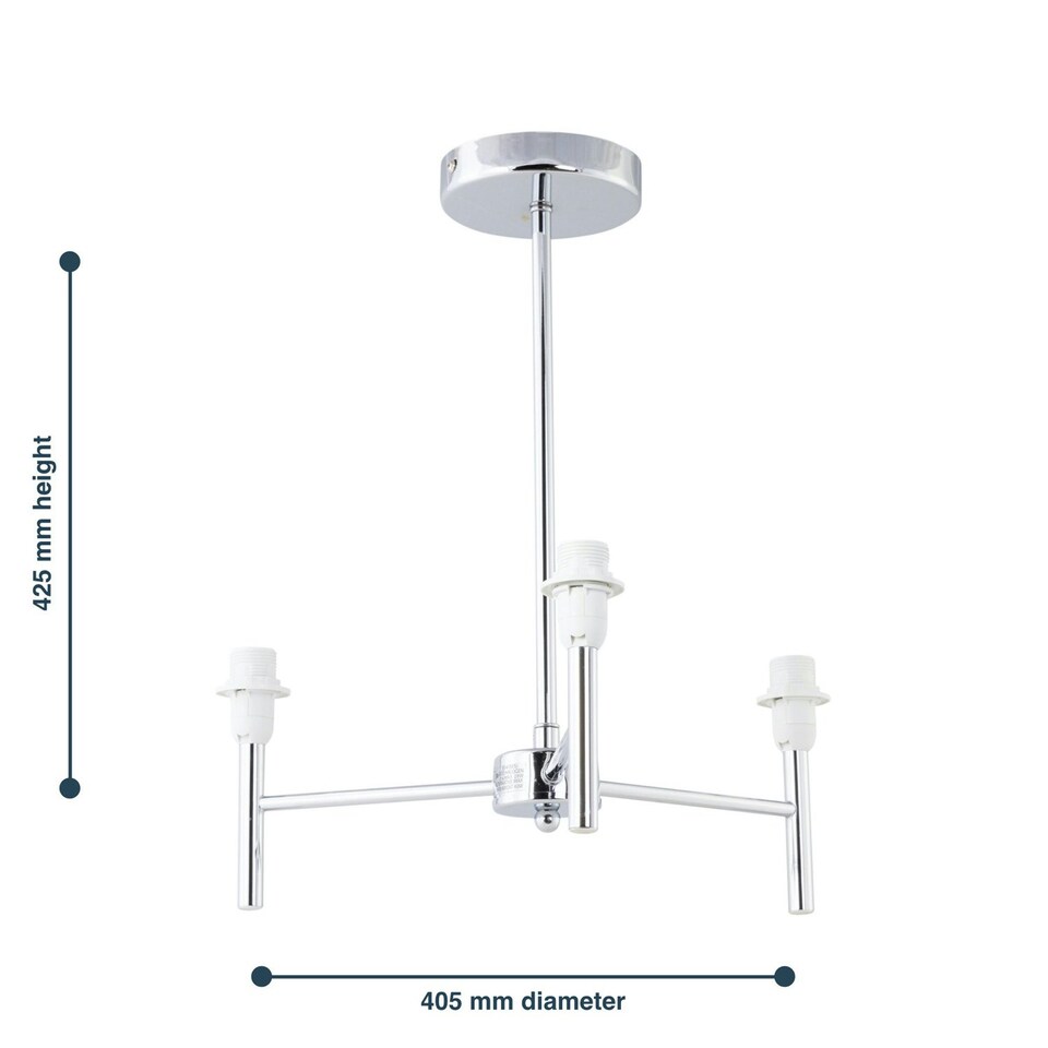 image 1 of Set of 2 Brea - Chrome 3 Arm Semi Flush Fittings Only Chrome