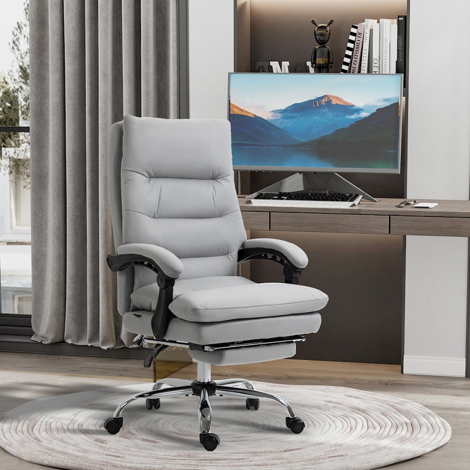image 1 of Vinsetto Office Chair with Footrest, Double Padding Ergonomic Desk Chair with 6-Point Vibration Massage and Back Heating, Microfibre Fabric with 135 Reclining Back, Grey