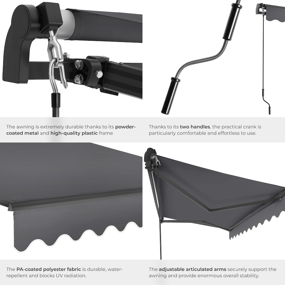 image 1 of Retractable Awning Ornella - wall bracket incl, easy adjustment, and UV blocking | Grey | dark grey | 250 x 200 cm | 1