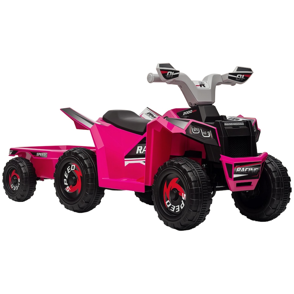 image 1 of HOMCOM Electric Quad Bike, 6V Kids Ride On All-Terrain with Back Trailer for Ages 18-36 Months - Pink