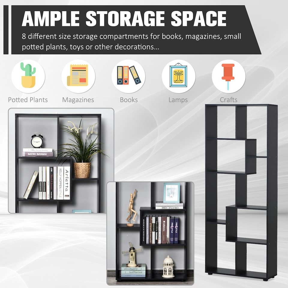 image 1 of HOMCOM Multipurpose 8-Grid Bookshelf Decorative Shelf, Bathroom