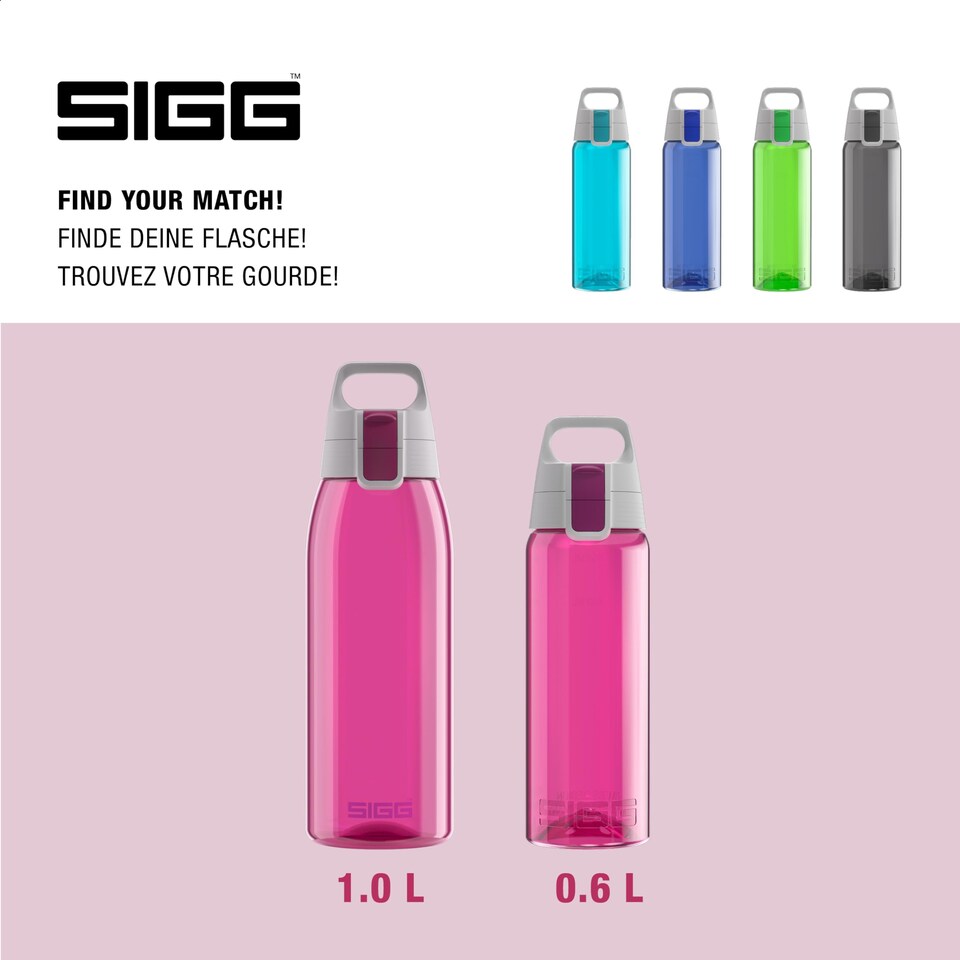 image 1 of Sigg - Tritan Water Bottle - Total Color One Berry - Suitable For Carbonated Beverages - Dishwasher Safe - Leakproof - Featherweight Bpa Free - 0.6L
