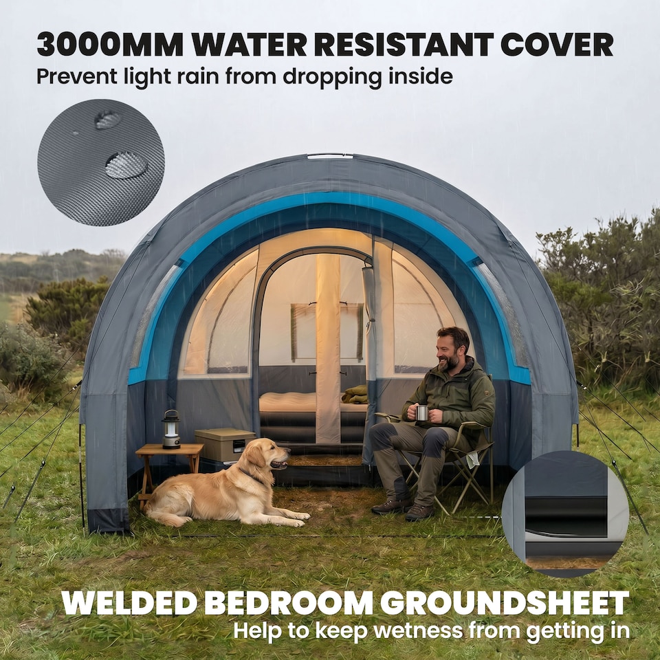 image 1 of Outsunny Camping Tent, 3000mm Waterproof Family Tent for 3 Man, Blue