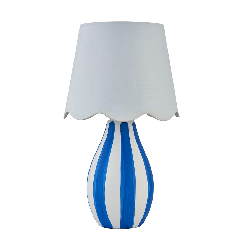 image 1 of Set of 2 Connie - Blue and White Stripe Ceramic Table Lamps