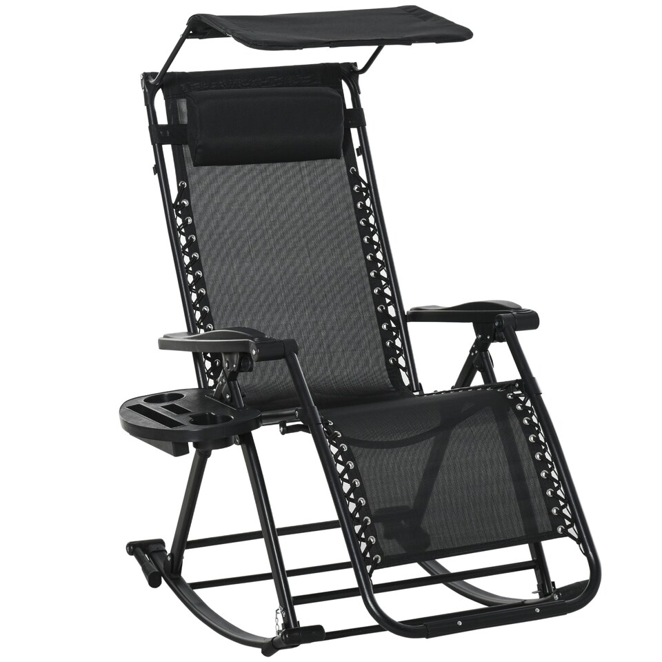 image 1 of Outsunny Folding Recliner Chair Outdoor Lounge Rocker Zero-Gravity Seat