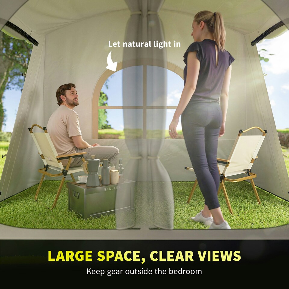 image 1 of Outsunny 3-4 Man Tunnel Tent with Sewn in Floor, 3000mm Waterproof Cream | Khaki