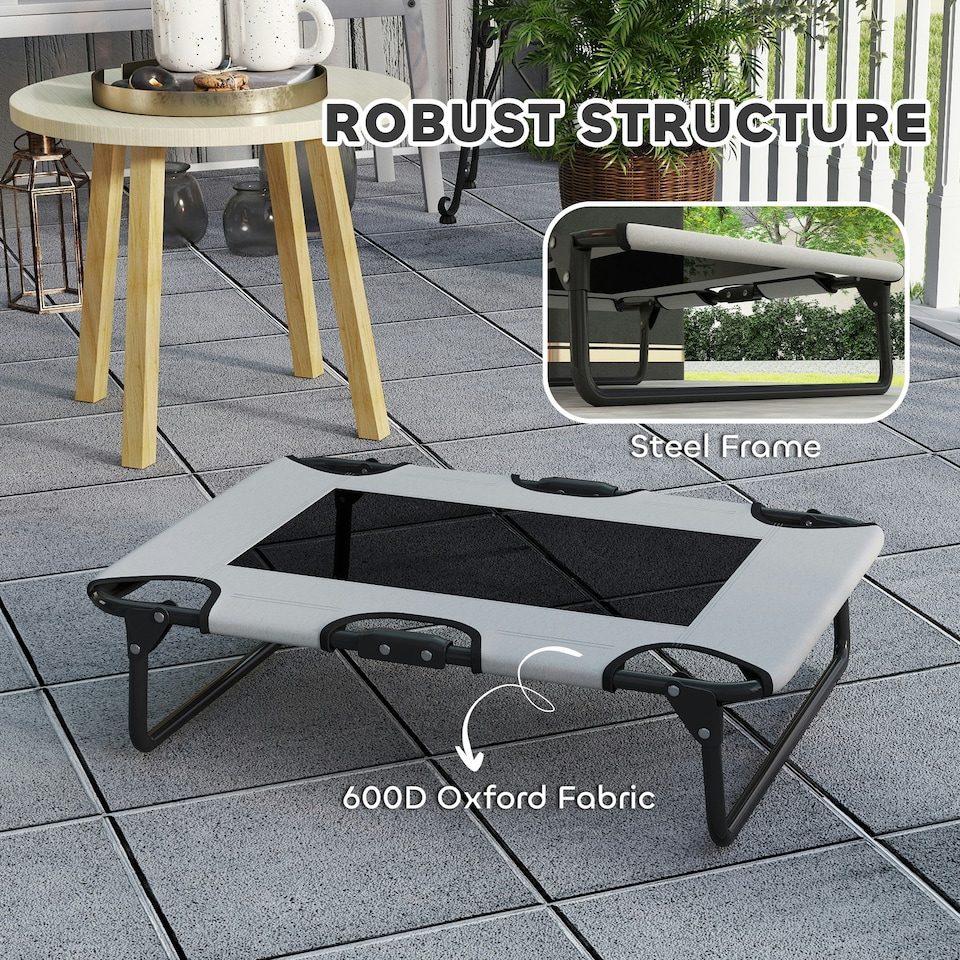 image 1 of PawHut Raised Dog Bed with Breathable Mesh for S & M Dogs, Light Grey Red | M