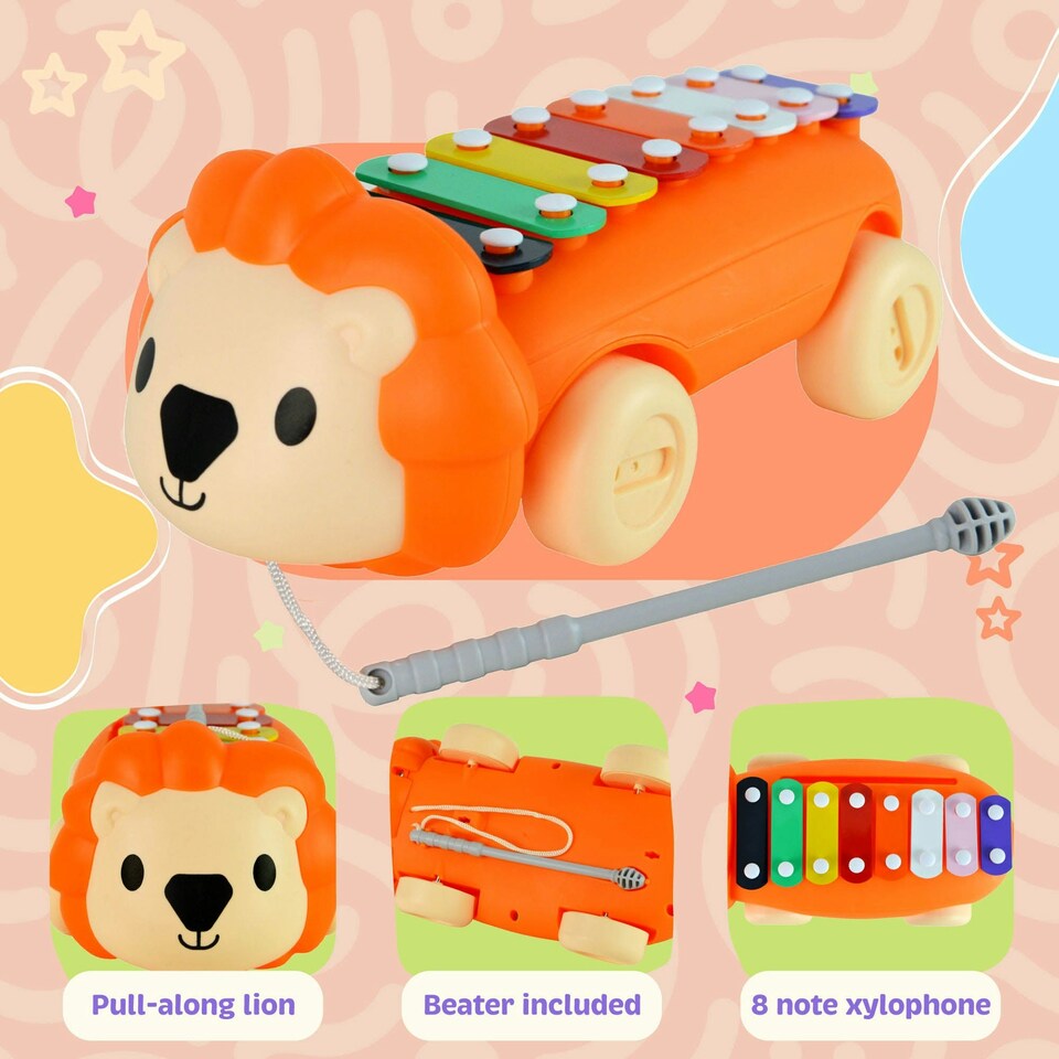 image 1 of Little Star Lion Pull Along Xylophone, Engaging Colourful Walk Along Animal for Interactive Musical Development
