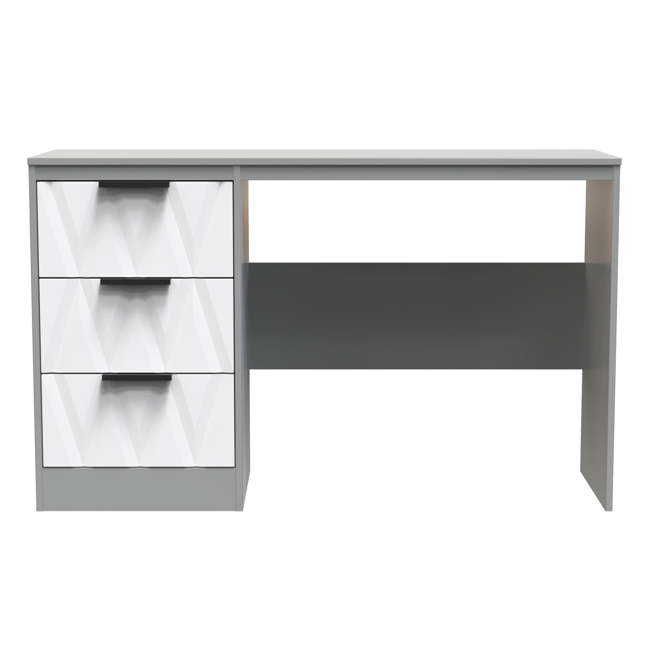 Washington 3 Drawer Wide Desk in White Matt & Dusk Grey