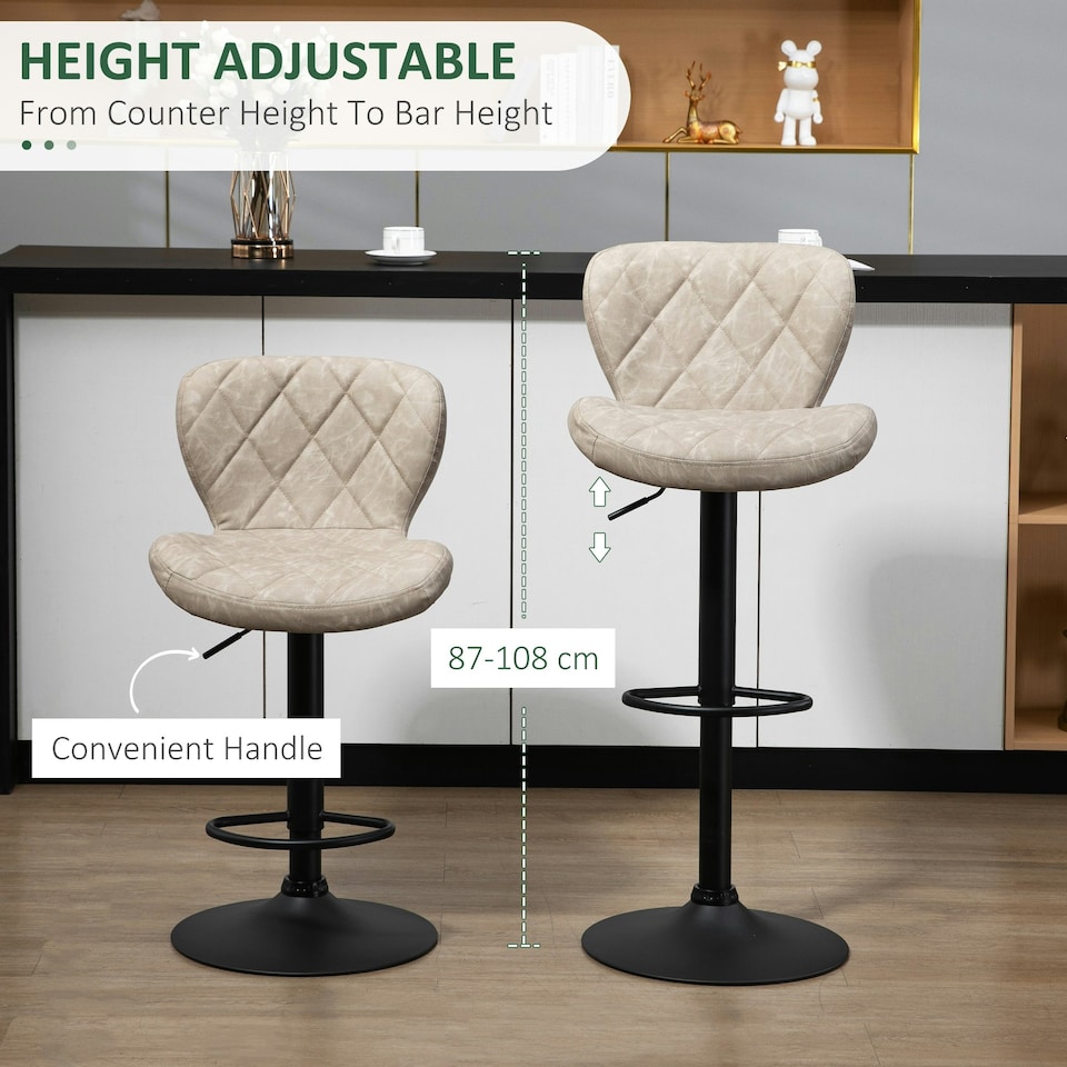 image 1 of HOMCOM Adjustable Height Bar Stools Set of 2, Swivel Barstools Light Khaki