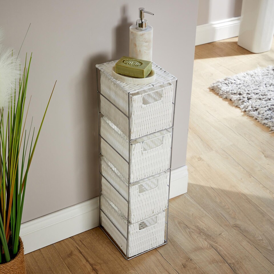 image 1 of Metal Frame Rattan Storage Drawers Home Furniture Fully Assembled | White