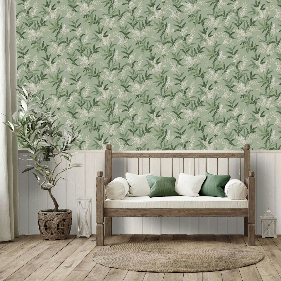 image 1 of Belgravia Olivia Floral Wallpaper - Sage Green - 10m x 0.5m | Green