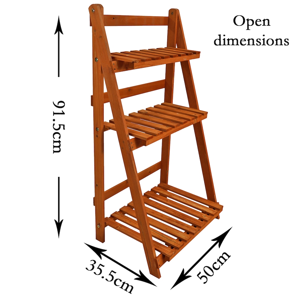image 1 of Wooden Shelf Foldable Rack Flower Plant Pot Stand Storage Display Holder 3 Tier