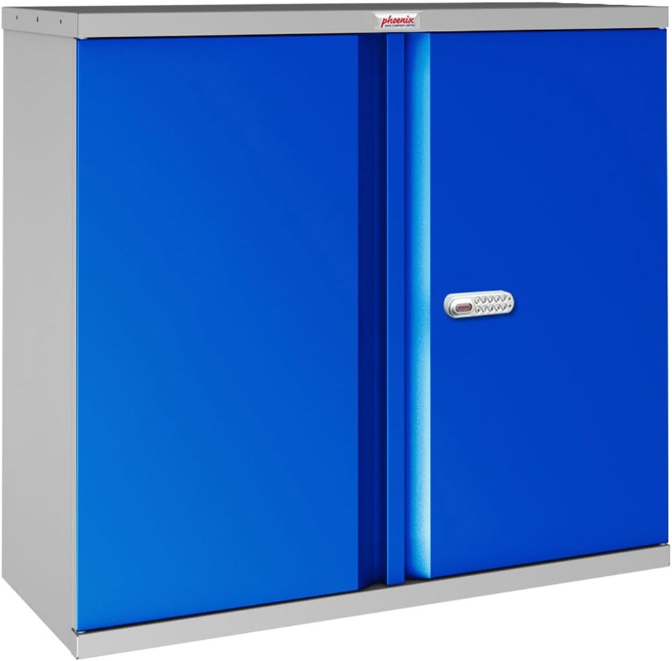 Phoenix SC Series SC1010GBE 2 Door 1 Shelf Steel Storage Cupboard Grey Body & Blue Doors with Electronic Lock