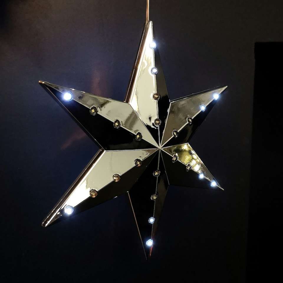 image 1 of 20cm Battery Operated Light up Hanging Christmas Shooting Star Bauble  in Silver with LEDs