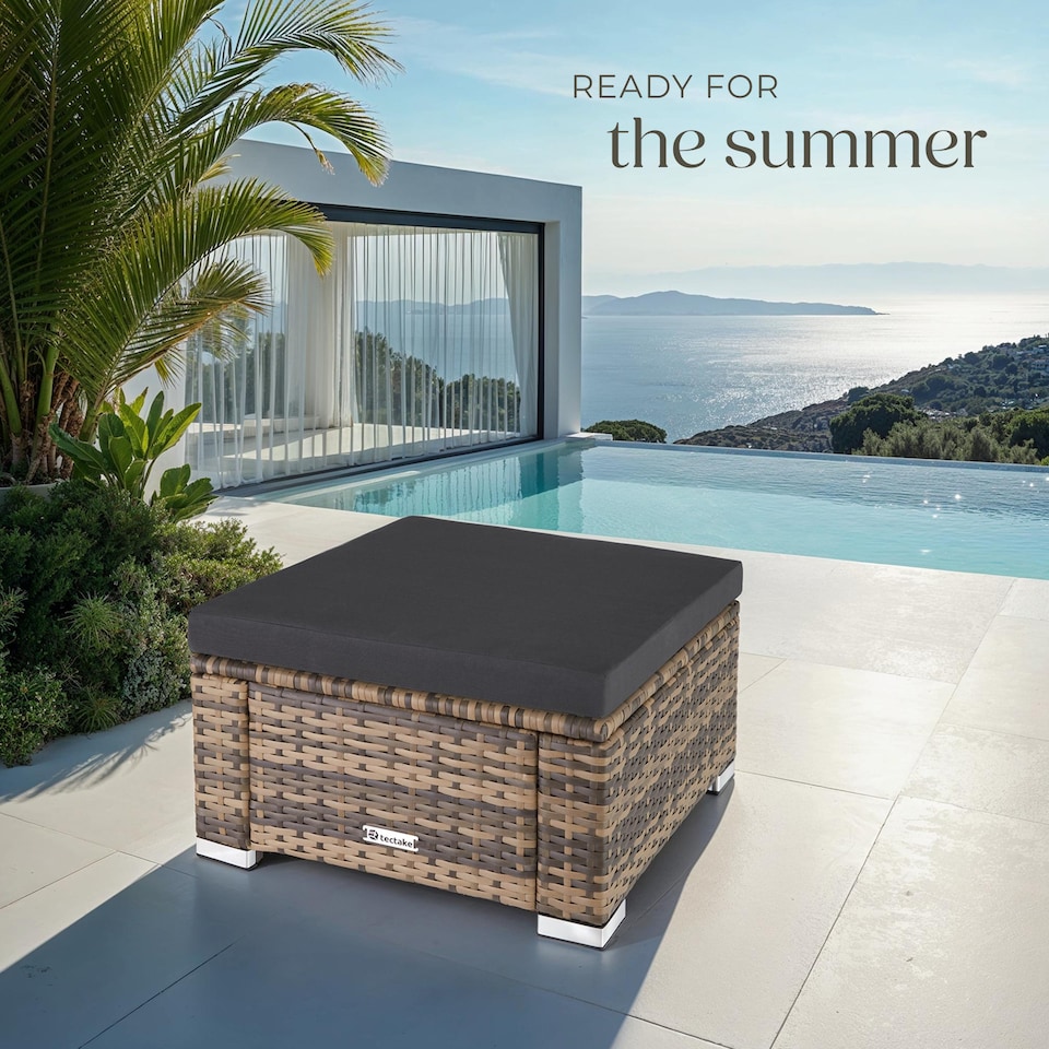 image 1 of Footstool Bitonto - durable, UV-resistant polyrattan chair, 53 x 53 x 26 cm | Cream | nature | One Size | 1