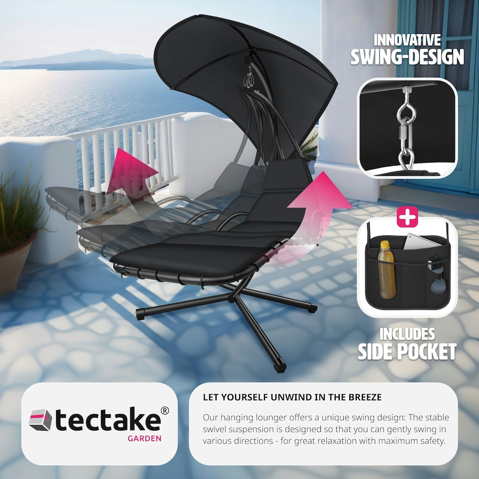 image 1 of Hanging Chair Elaria - large sun canopy with UV-protection, sturdy Black