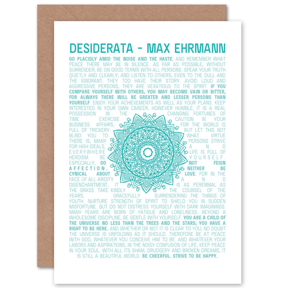 image 1 of Desiderata Mandala Ehrmann Typography Greetings Card