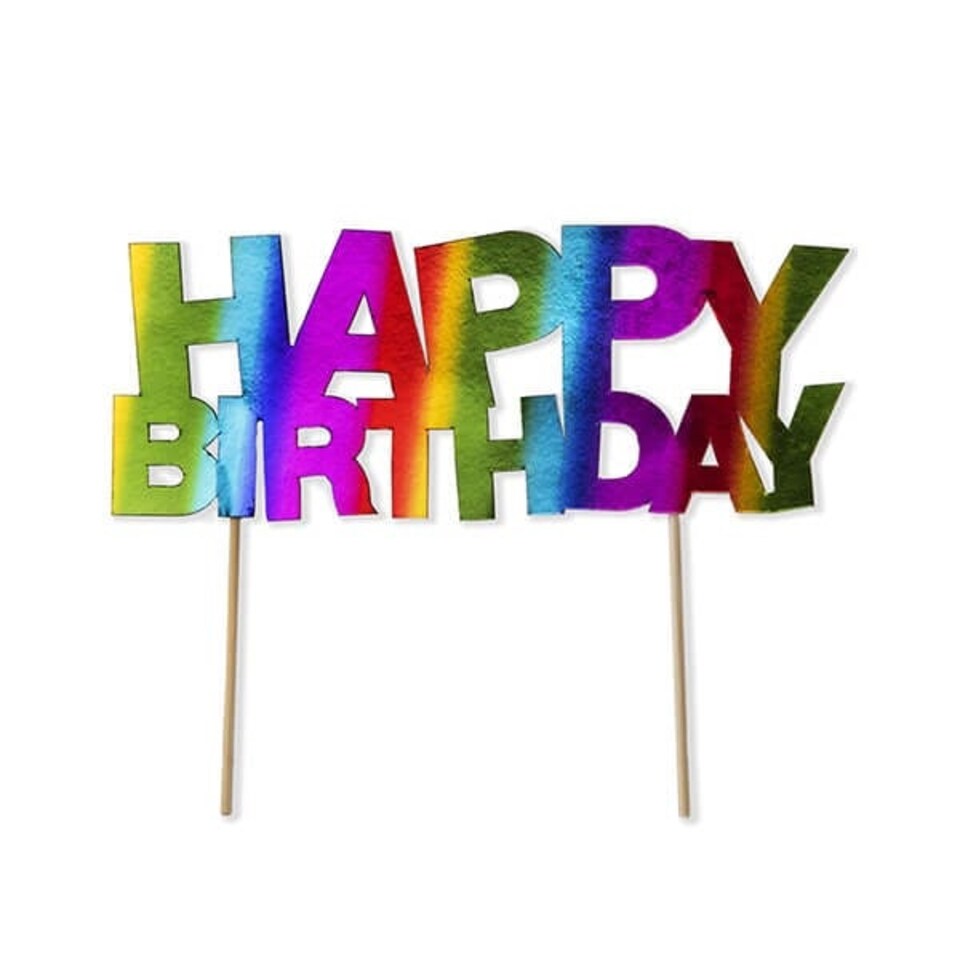 image 1 of Anniversary House Rainbow Happy Birthday Cake Topper Foil