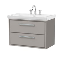 Balterley Modern Bathroom Wall Hung 2-Drawer Vanity Unit with Fireclay Basin | Grey | Pebble Grey | 606 x 830 x 471mm