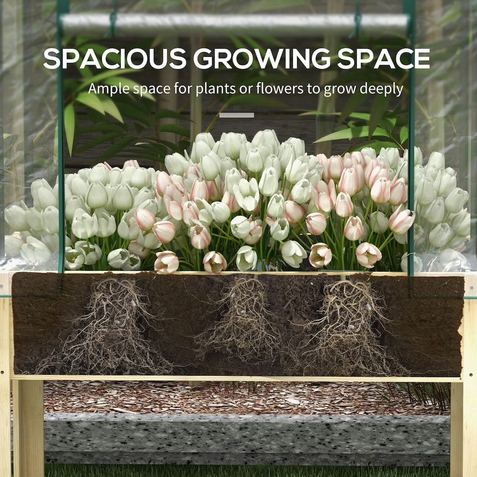 image 1 of Outsunny Wooden Raised Planter, Garden Bed with Greenhouse Cover and Bed Liner