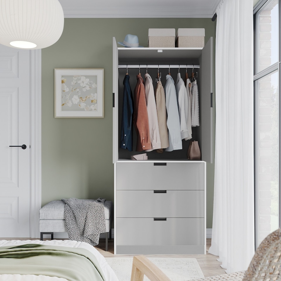 image 1 of 2 Door 3 Drawer Wardrobe with Hanging Rail - Modern Bedroom Storage Furniture | White | White with Grey Doors | 1