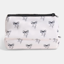 OHS Print Travel Wash Bag Large Toiletry Pouch Makeup Cosmetic Organiser | White | Mono Bows