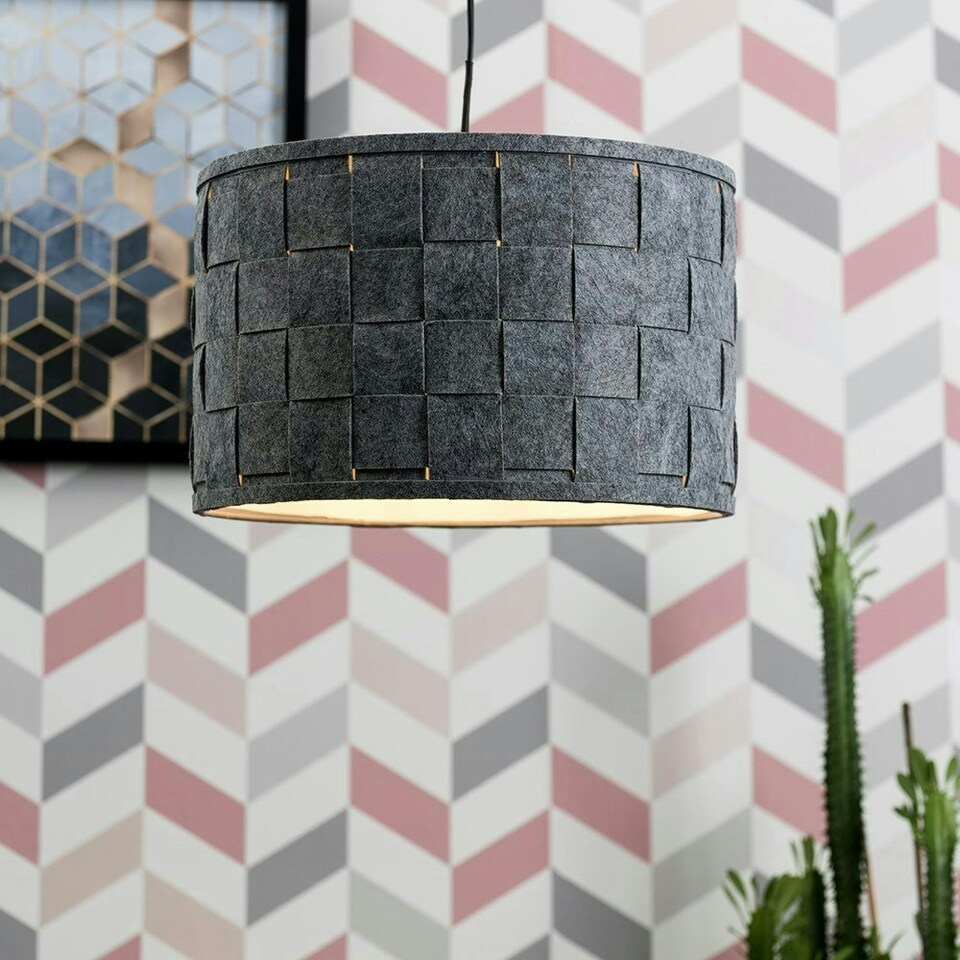 image 1 of ValueLights Modern Large Grey Felt Weave Design Cylinder Ceiling Pendant Drum Light Shade