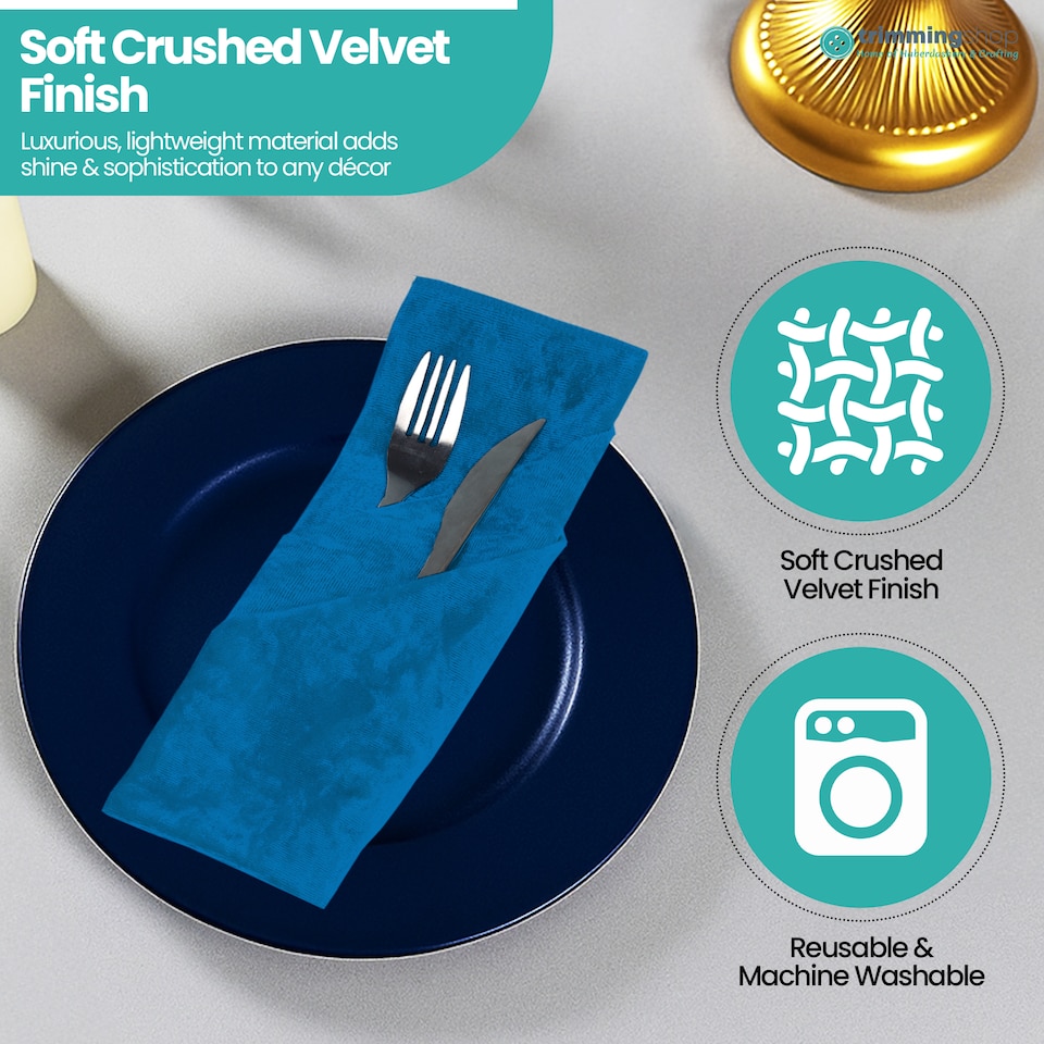 image 1 of Square Crushed Velvet Napkins, Cloth with Hemmed Edges Napkins - 20 Inch