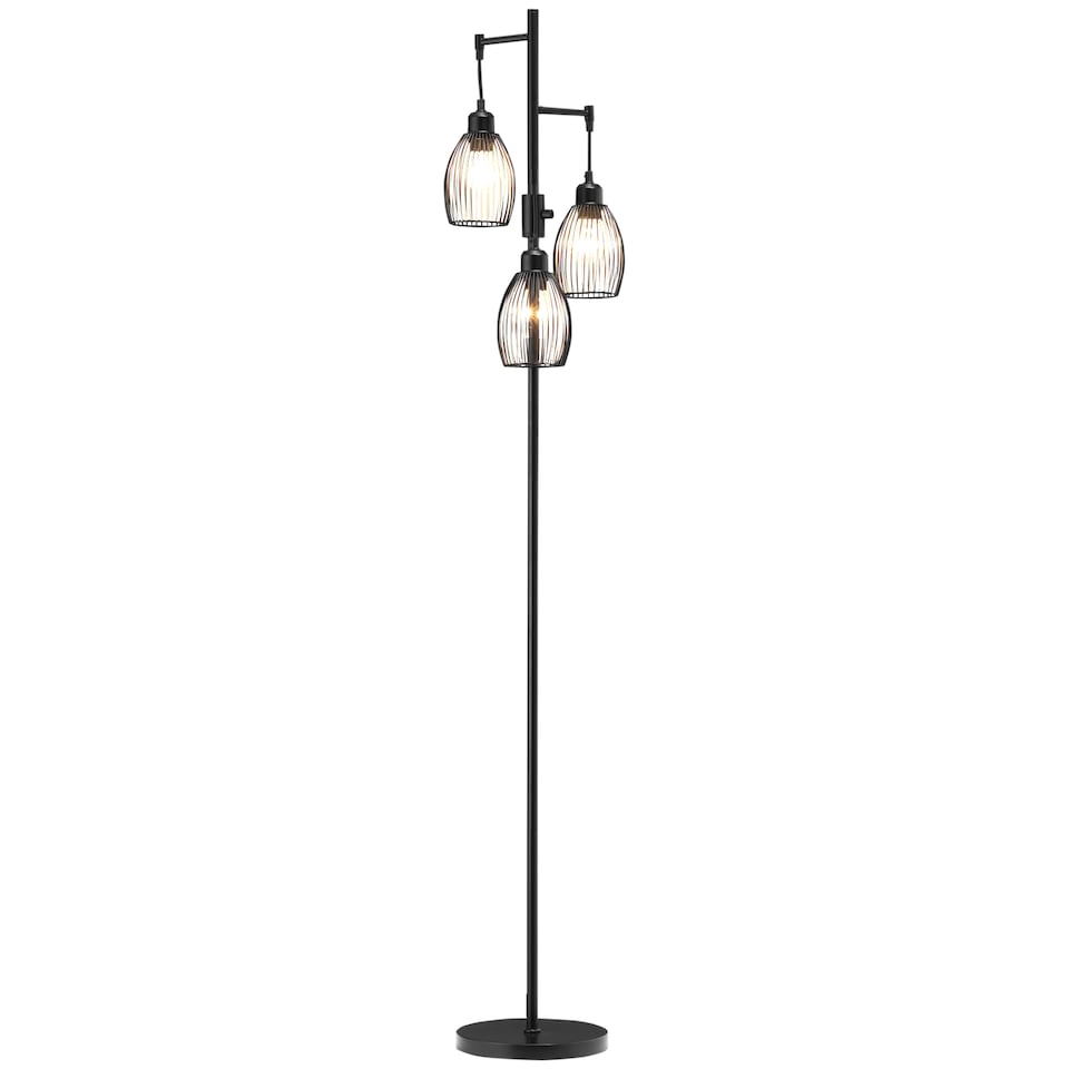image 1 of HOMCOM Industrial 3-Light Floor Lamp Dimmable Standing Lamp for Living Room