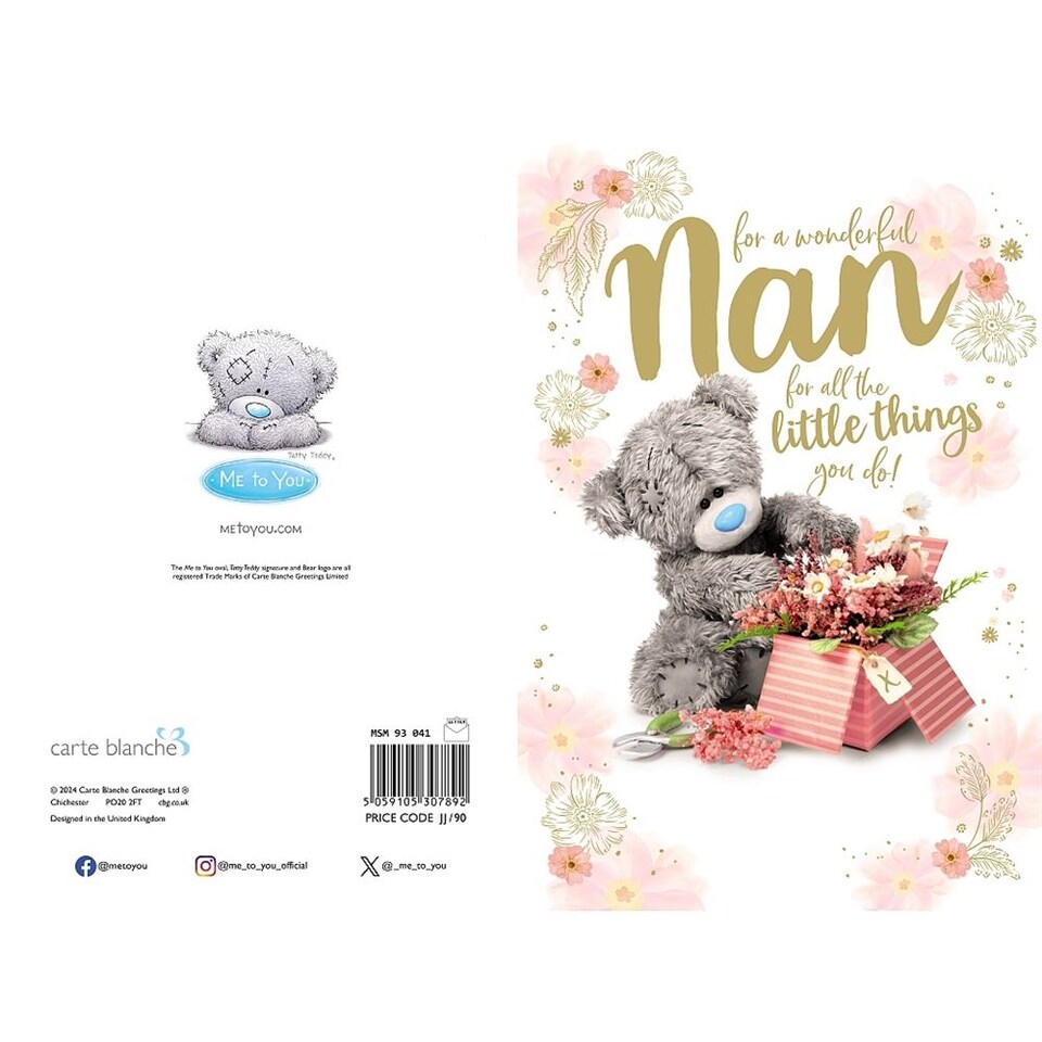 image 1 of Bear With Box Of Flowers Nan Photo Finish Mother's Day Card