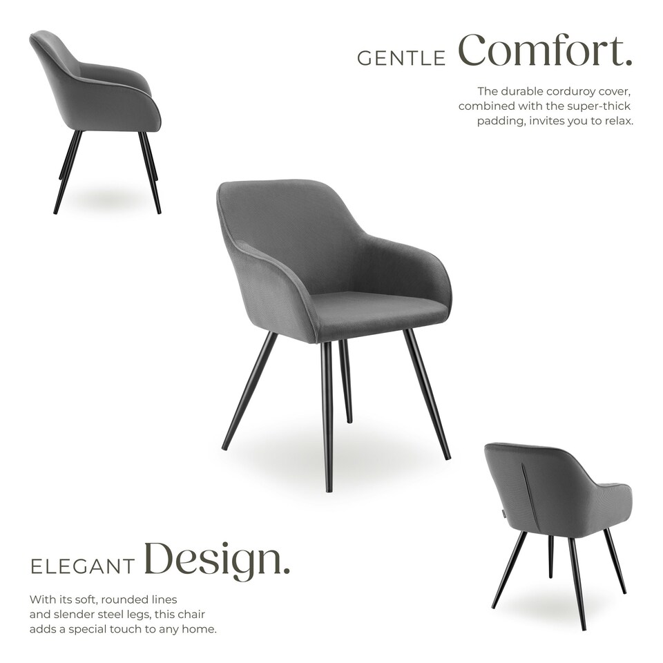 image 1 of Dining Chair Marilyn - corduroy look, upholstered, armchair, continuous backrest - per piece Grey | Grey/Black