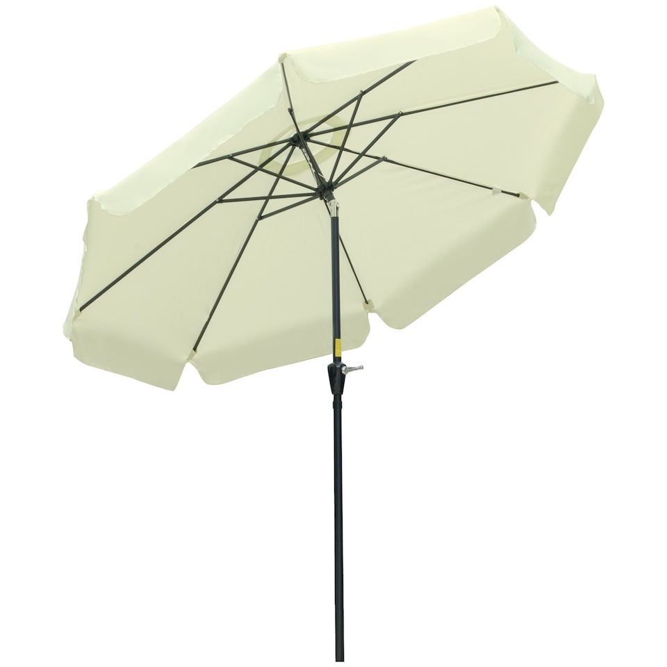image 1 of Outsunny 2.7m Patio Parasol Garden Umbrellas Outdoor Sun Shade Table Umbrella with Tilt, Crank, 8 Ribs, Ruffles, White