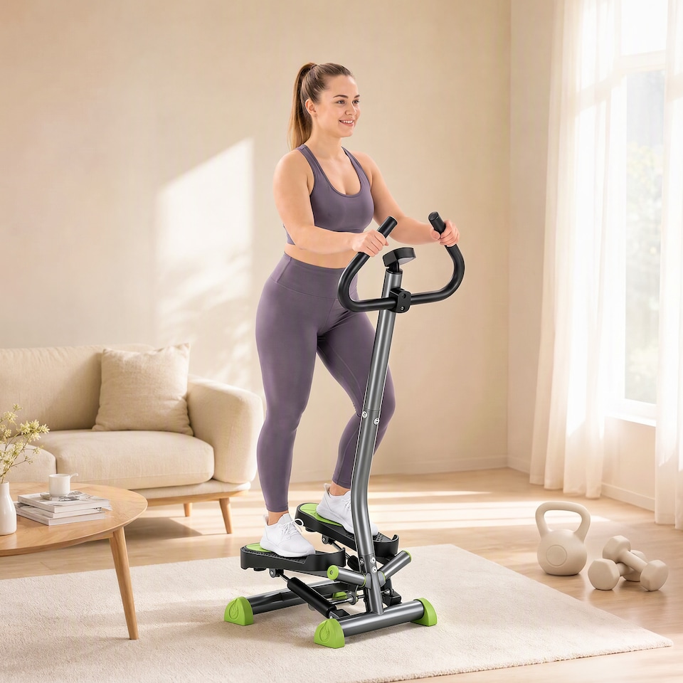 image 1 of HOMCOM Twister Stepper Step Machine with LCD Screen and Handlebars - Grey