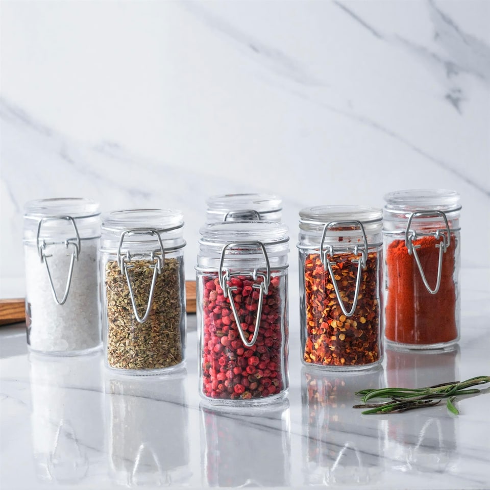 image 1 of Argon Tableware Glass Storage Jars with Heart Labels - 70ml - Clear - Pack of 6