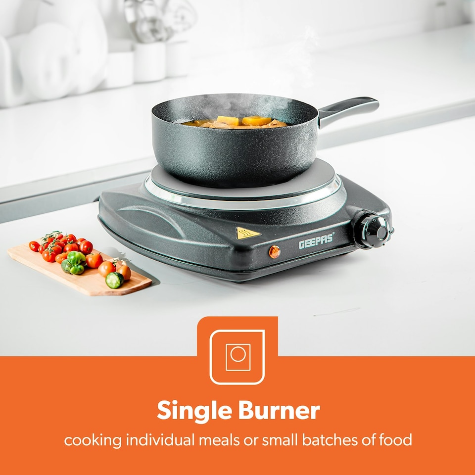 image 1 of GEEPAS Single Ceramic Hot Plate, 1200W – Portable Infrared Electric Hob Cooker, Black