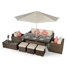 Sydney 8 Seater Drinks Cooler Conversation Dining Set With Coffee Table & 3 Stools | Brown | Brown