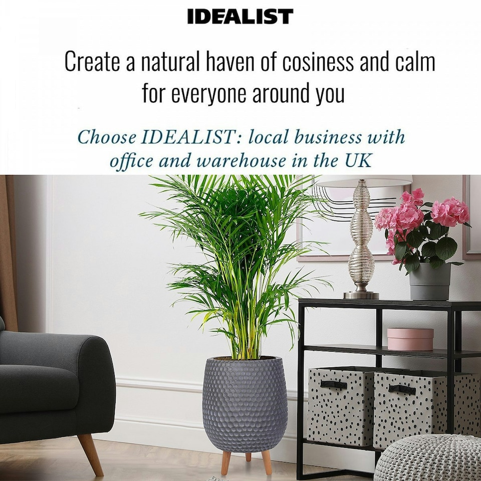 image 1 of Honeycomb Style Dark Grey Planter with Legs, Round Indoor Plant Pot Stand for Indoor Plants by Idealist Lite D30 H43 cm, 19L