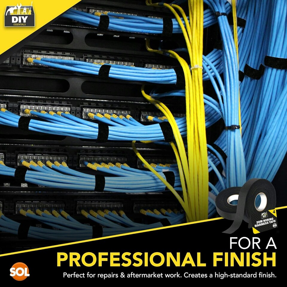image 1 of SOL 4pk 20m Wiring Harness Tape, Black Loom Binding Felt for Cars, Motorcycle