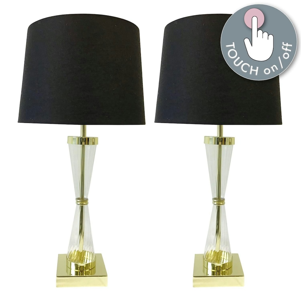 image 1 of Set of 2 Gold Touch Lamps with Black Cotton Shades Gold | Black