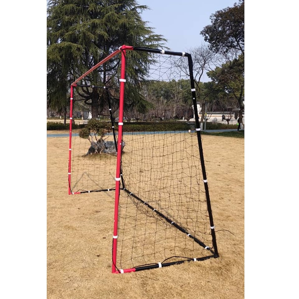 image 1 of Rexco Football Goal Posts Net Soccer Practise Garden Training Black Red 3m x 2m x 1m