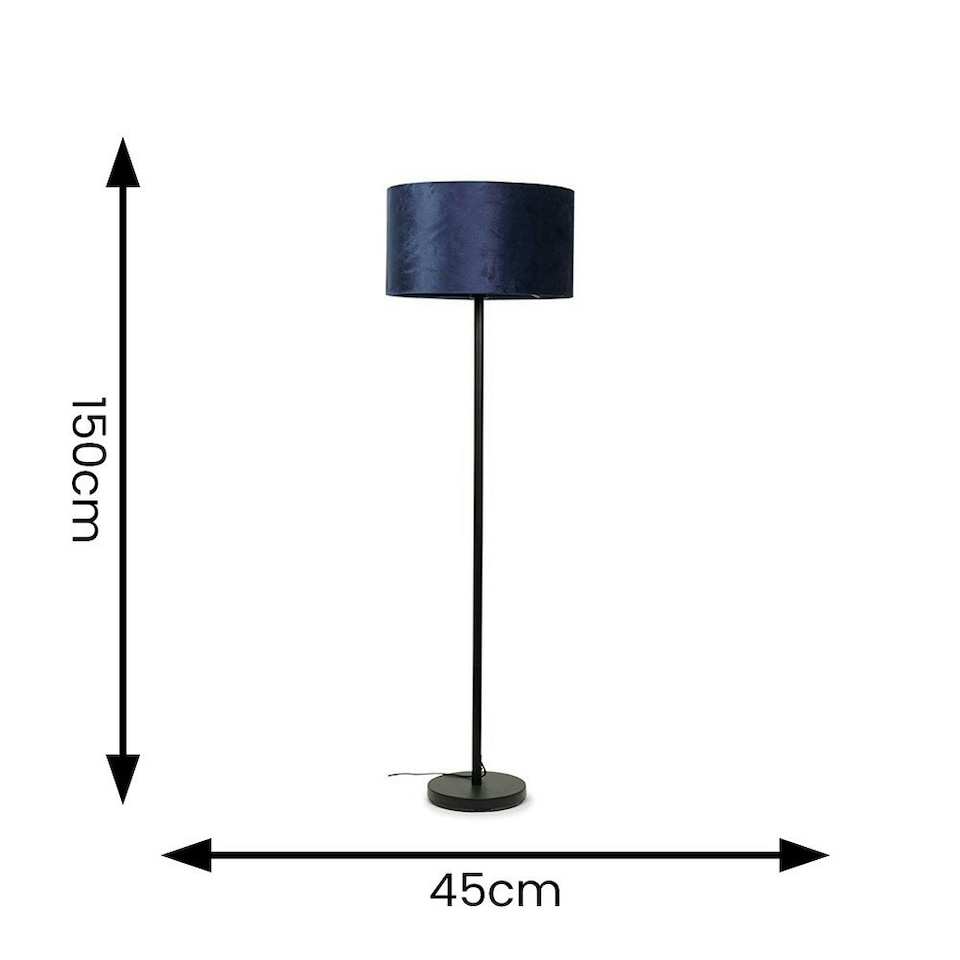 image 1 of ValueLights Charlie Black Floor Lamp Navy Velvet Shade & Bulb