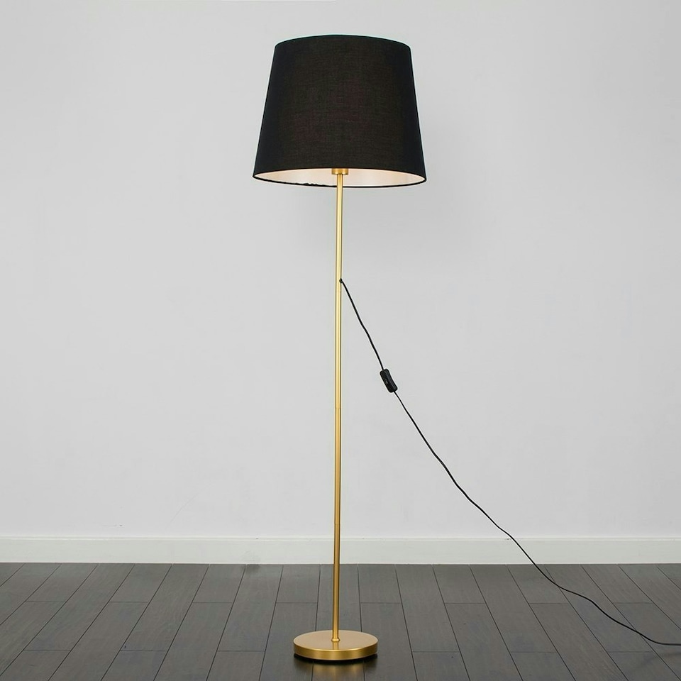 image 1 of ValueLights Charlie Gold Floor Lamp XL Black Taper Shade & Bulb