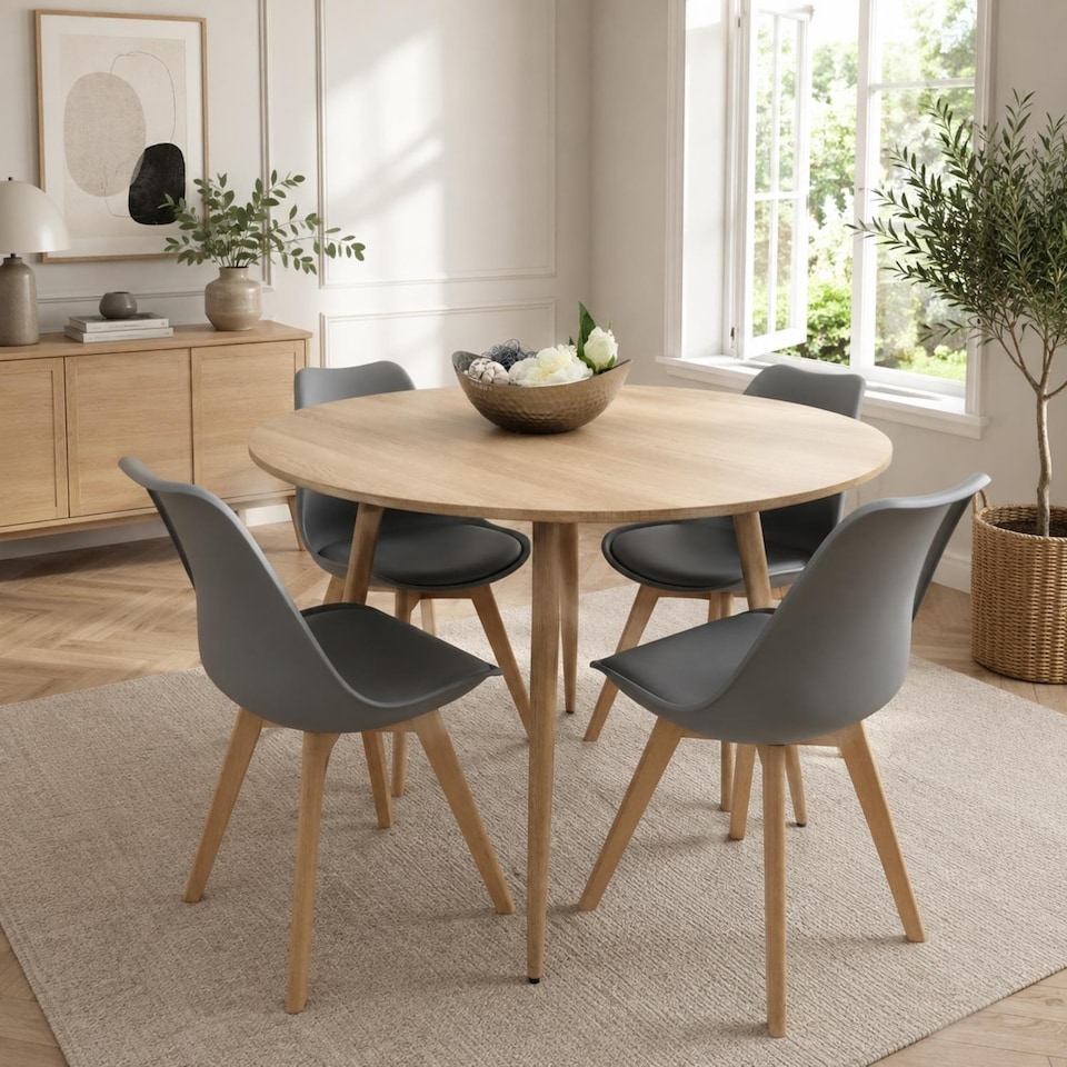 image 1 of Modern Round Dining Table Set With 4 Grey Plastic Chairs Dining Room Furniture