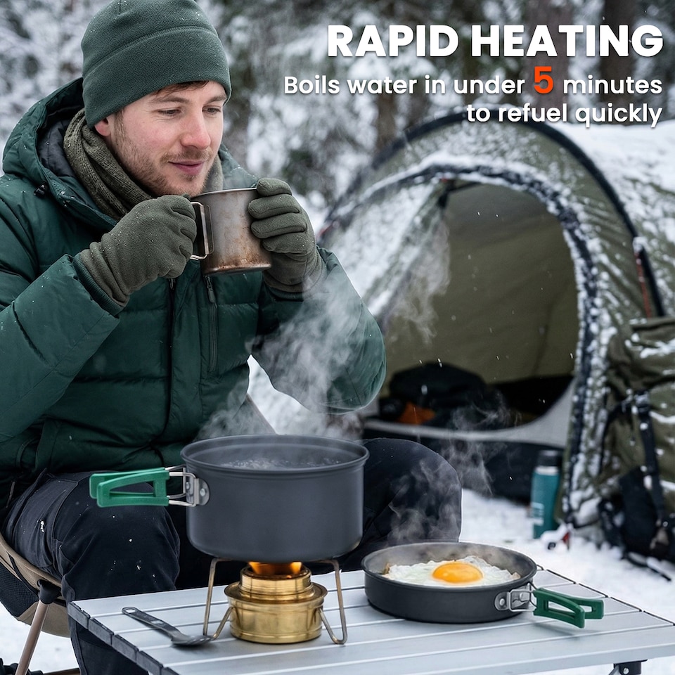 image 1 of Outsunny Camping Cookware Set, 8-Piece Ultralight Camping Cooking Kit Grey | Grey | Grey, Green | Φ17 x 10 cm packed