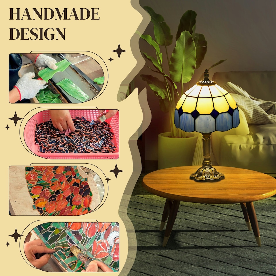 image 1 of HOMCOM Antique Table Lamp, for Bedroom Bedside, Bulb not Included, Blue