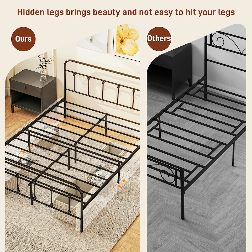 image 1 of HOMCOM 4ft6 Metal Double Platform Bed Frame w/ Underbed Storage Black