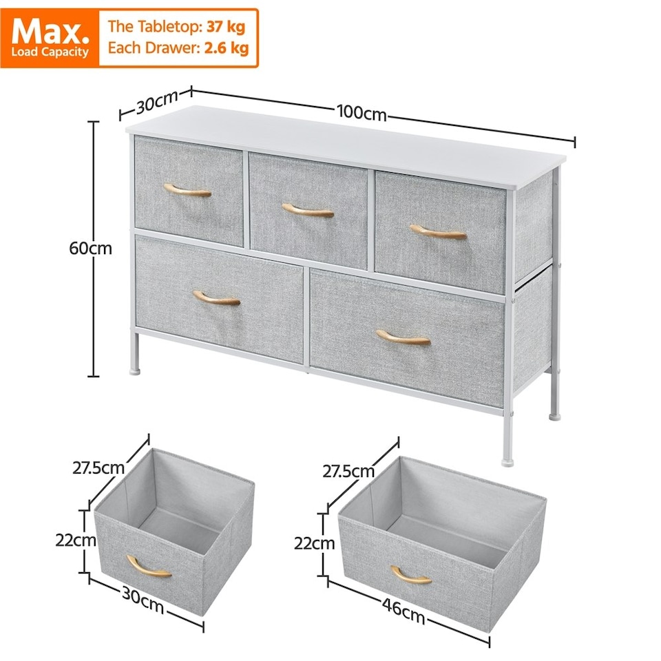 image 1 of Yaheetech Wide Fabric Organizer with 5 Drawers Dark Grey Grey | Light Grey